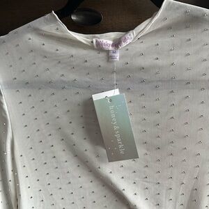 Cream Long Sleeve Top polkadot rhinestones